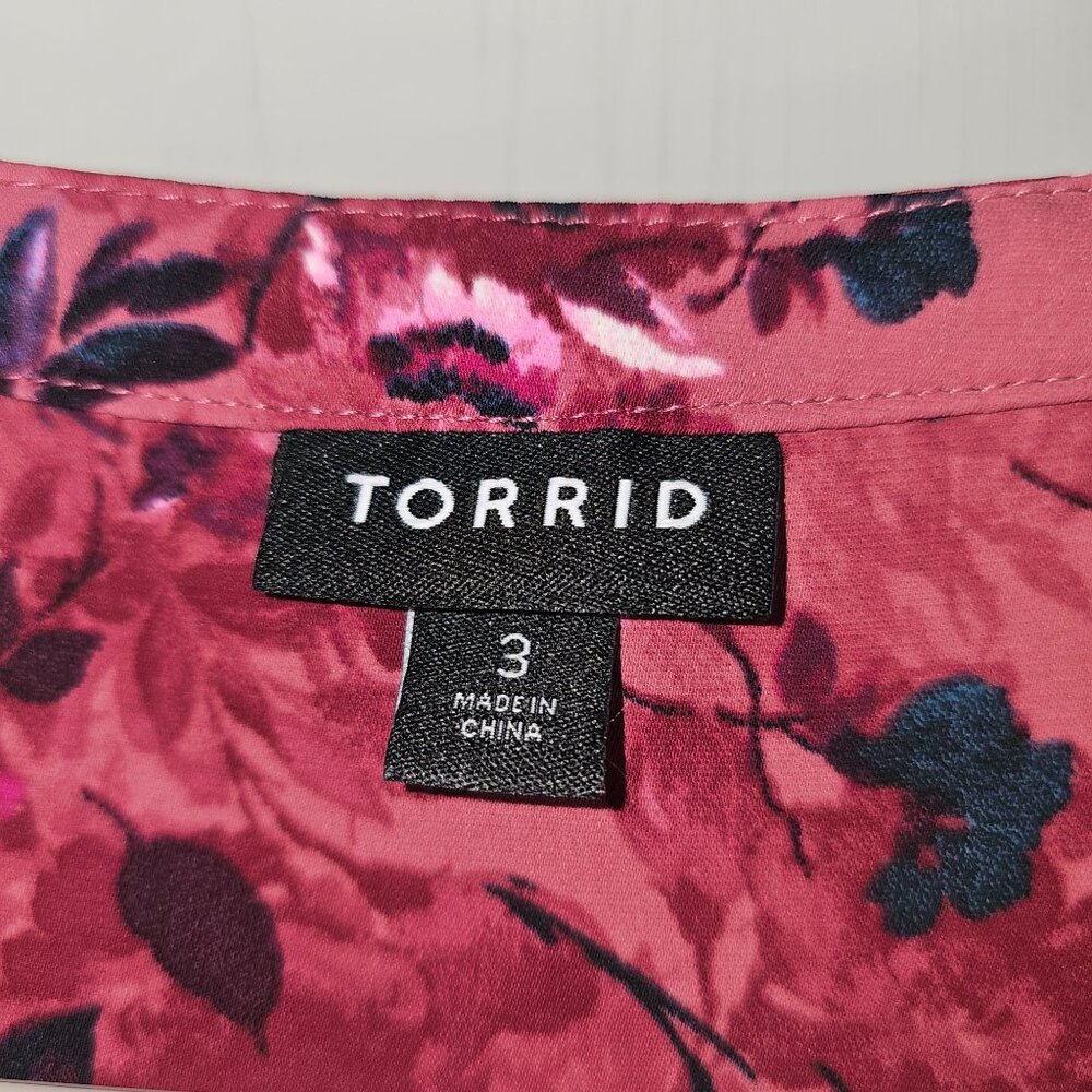 Torrid Womans Size 3X (3) Floral Pink Mini Studio de chine Shirt Dress - Picture 2 of 5